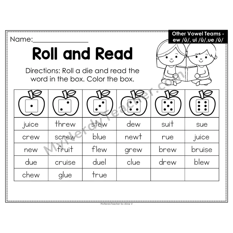 Roll and Read Phonics Words — ew ui ue Vowel Team
