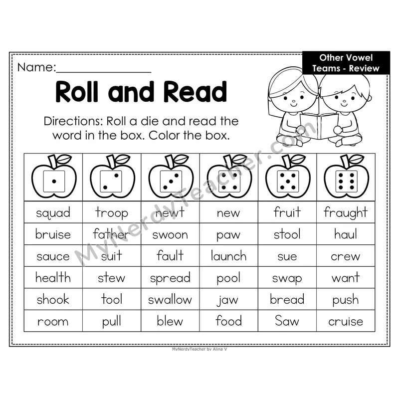 Roll and Read Phonics Words — Other Vowel Teams Review