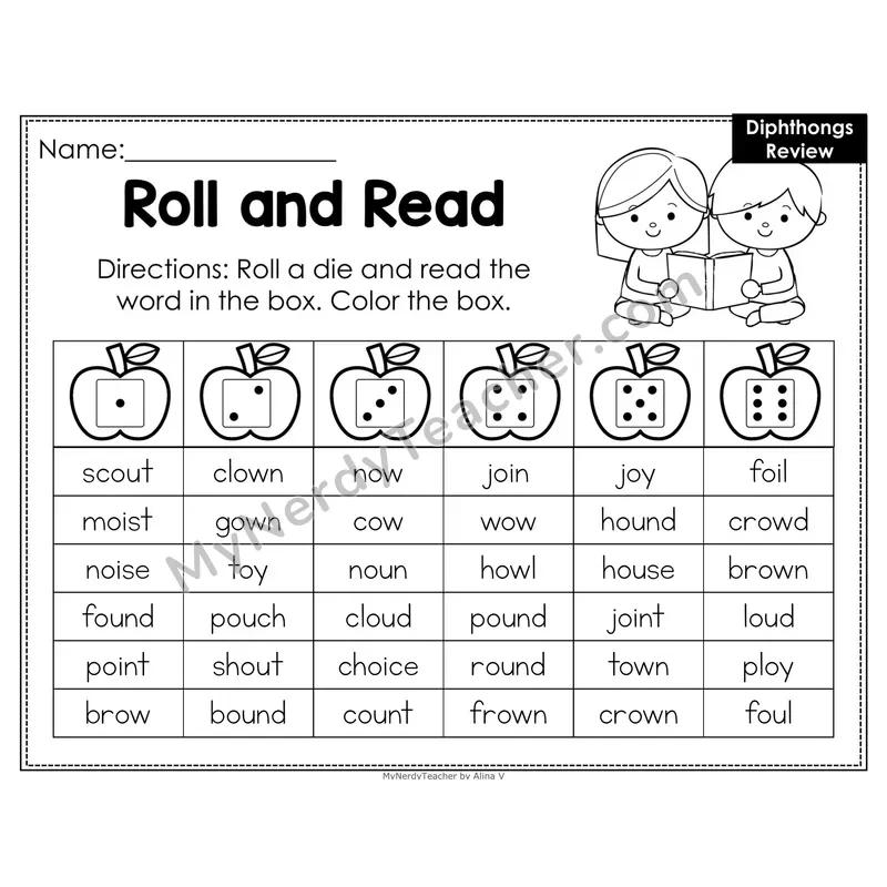 Roll and Read Phonics Words — Mixed Diphthongs