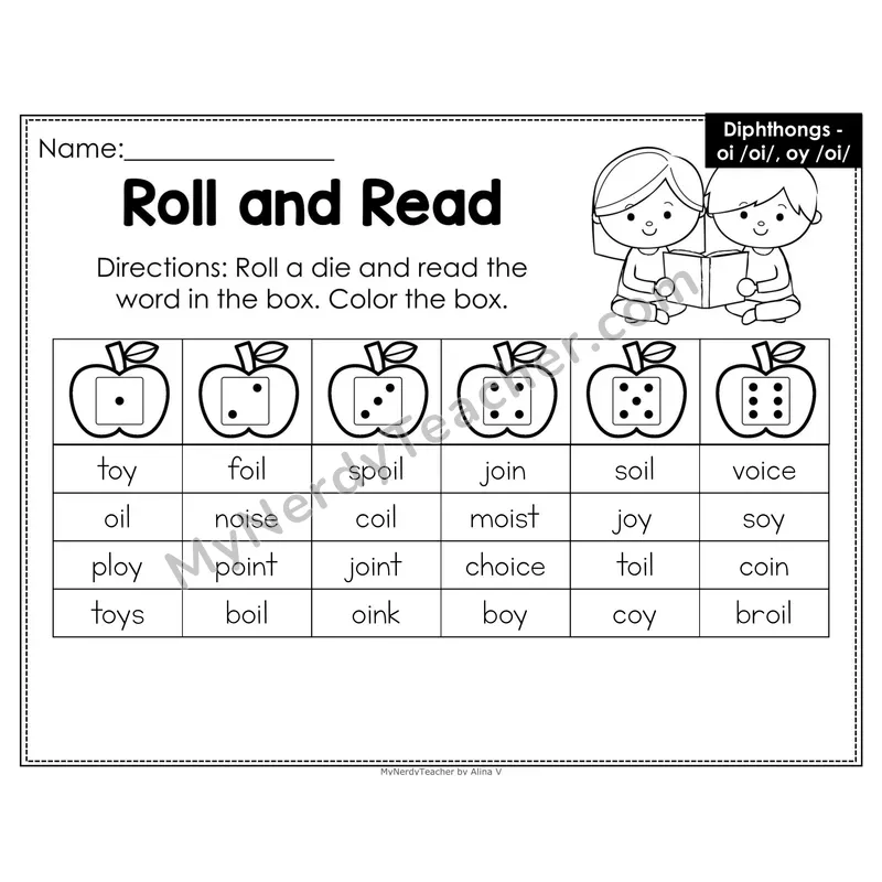 Roll and Read Phonics Words — oi oy Diphthong