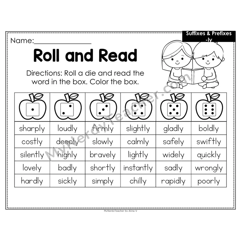 Roll and Read Phonics Words — Suffix -ly