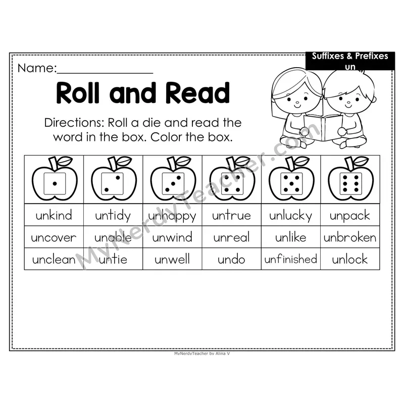 Roll and Read Phonics Words — Prefix un-