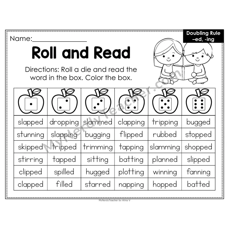 Roll and Read Phonics Words — Doubling Rule with -ed and -ing