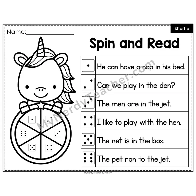 Spin and Read Phonics Sentences — Short e CVC Words (Editable PowerPoint)