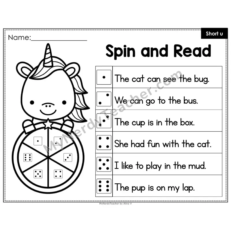 Spin and Read Phonics Sentences — Short u CVC Words (Editable PowerPoint)