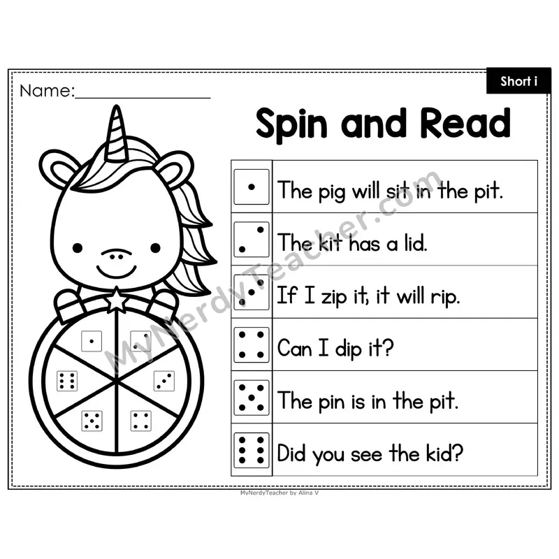 Spin and Read Phonics Sentences — Short i CVC Words (Editable PowerPoint)