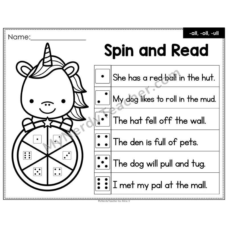 Spin and Read Phonics Sentences — -all -oll -ull Glued Sounds (Editable PowerPoint)