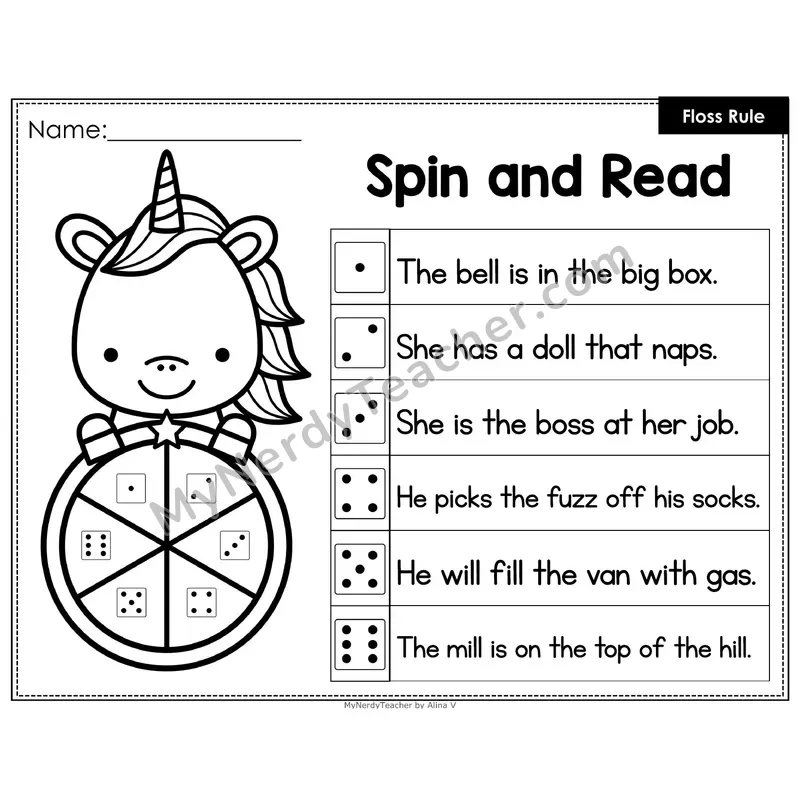 Spin and Read Phonics Sentences — Floss Rule ff ll ss zz (Editable PowerPoint)