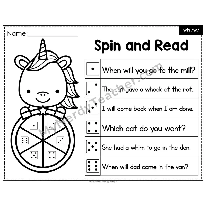 Spin and Read Phonics Sentences — wh Digraph (Editable PowerPoint)