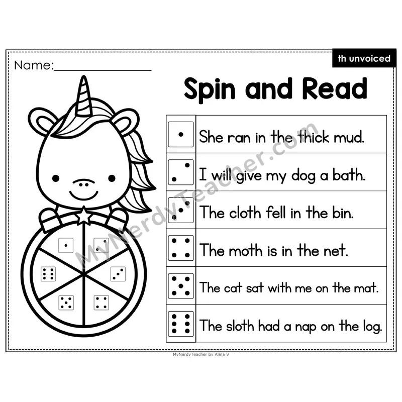 Spin and Read Phonics Sentences — Unvoiced th Digraph (Editable PowerPoint)