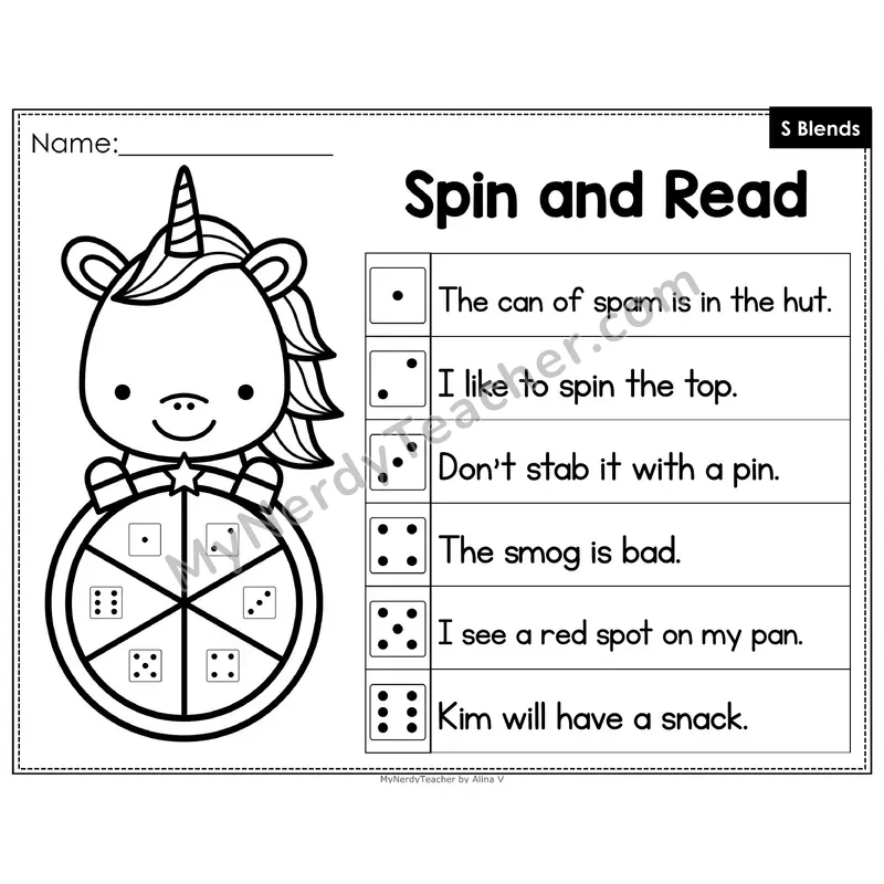 Spin and Read Phonics Sentences — S Blends (Editable PowerPoint)