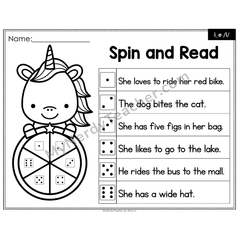 Spin and Read Phonics Sentences — i_e Silent e Long i (Editable PowerPoint)