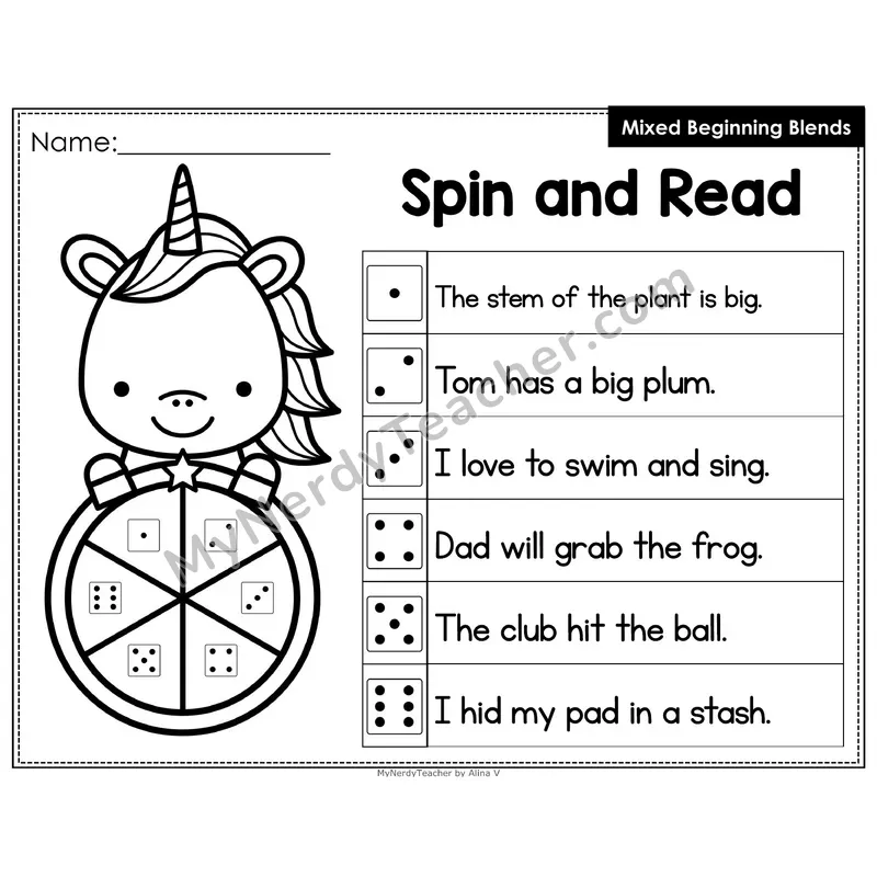 Spin and Read Phonics Sentences — Mixed Beginning Blends (Editable PowerPoint)