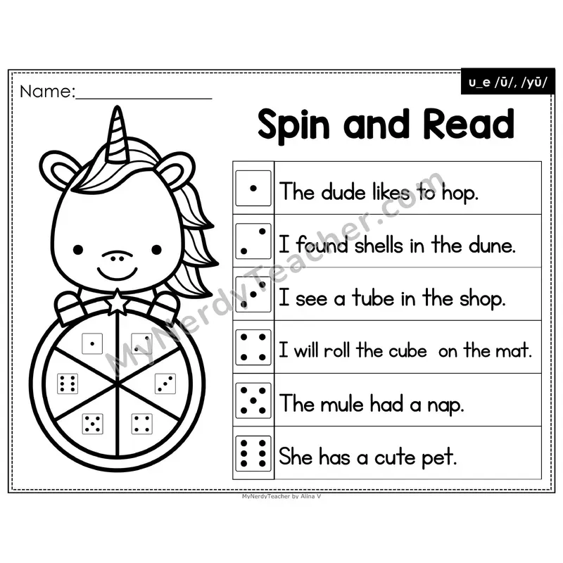 Spin and Read Phonics Sentences — u_e Silent e Long u (Editable PowerPoint)