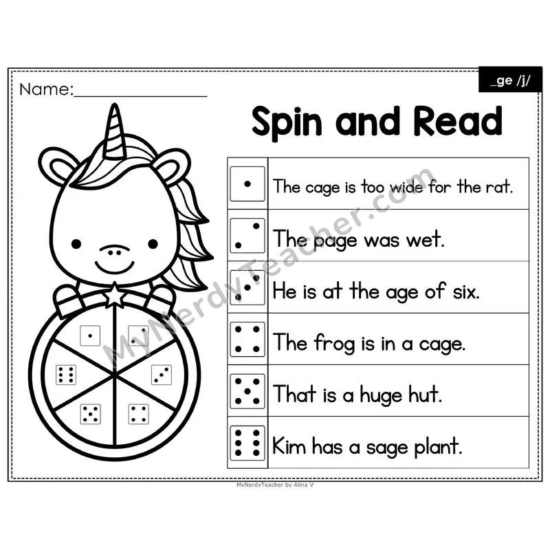 Spin and Read Phonics Sentences — Soft g _ge (Editable PowerPoint)
