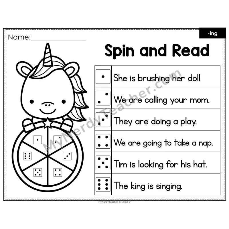 Spin and Read Phonics Sentences — Inflectional -ing (Editable PowerPoint)