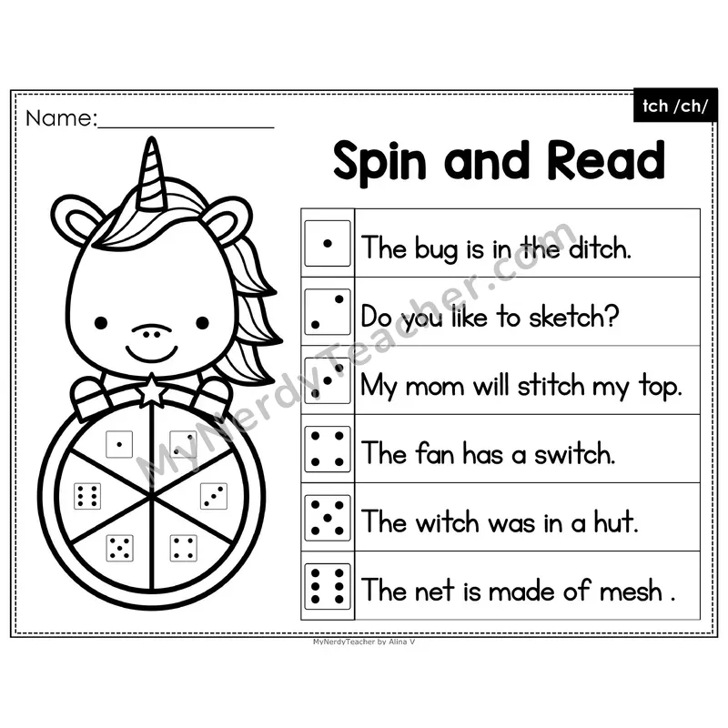 Spin and Read Phonics Sentences — tch Trigraph (Editable PowerPoint)