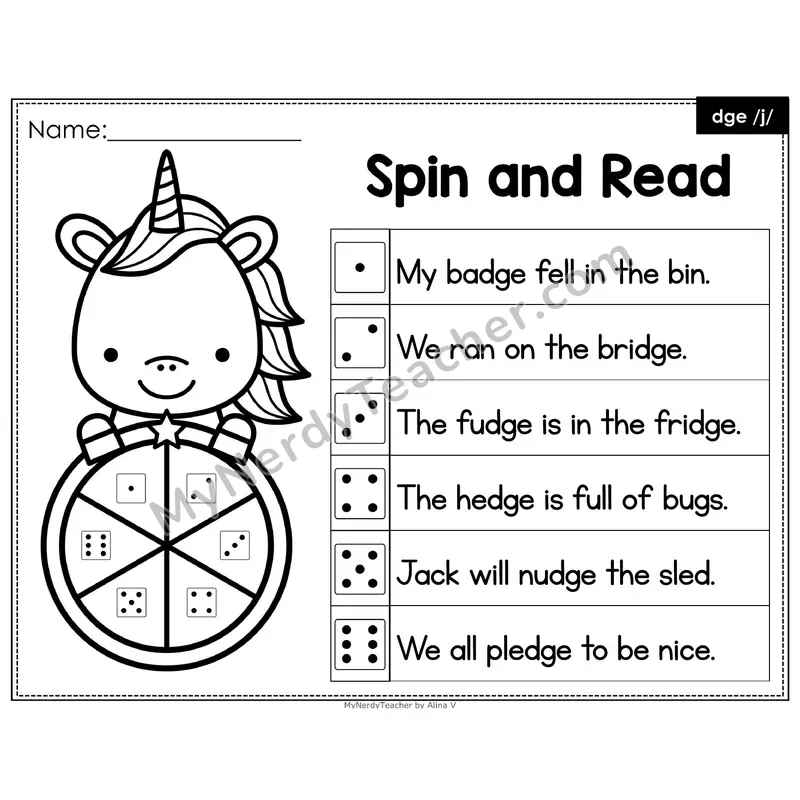 Spin and Read Phonics Sentences — dge Trigraph (Editable PowerPoint)