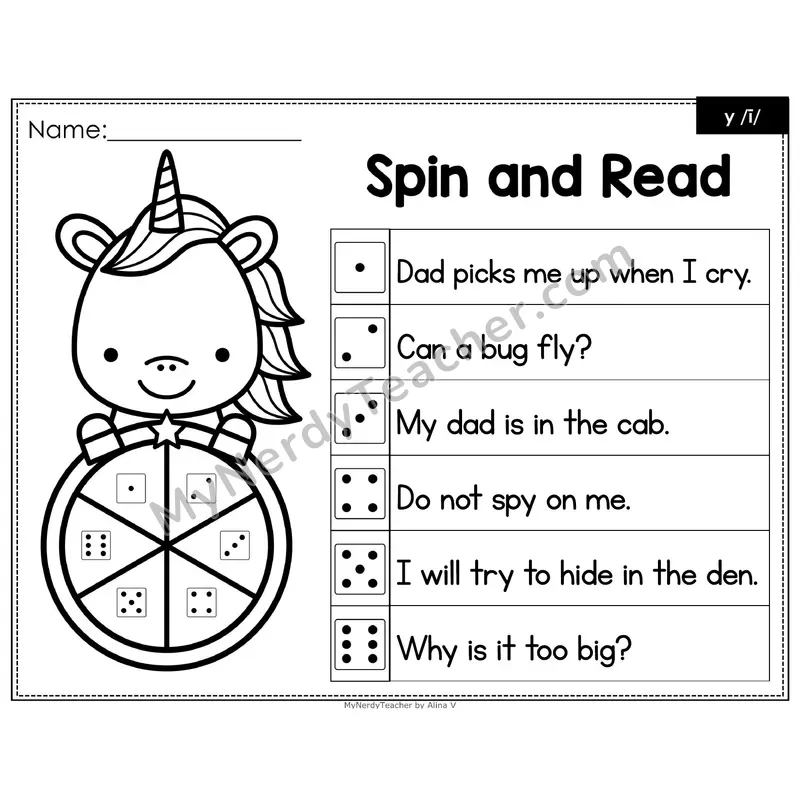 Spin and Read Phonics Sentences — y as Long i (Editable PowerPoint)