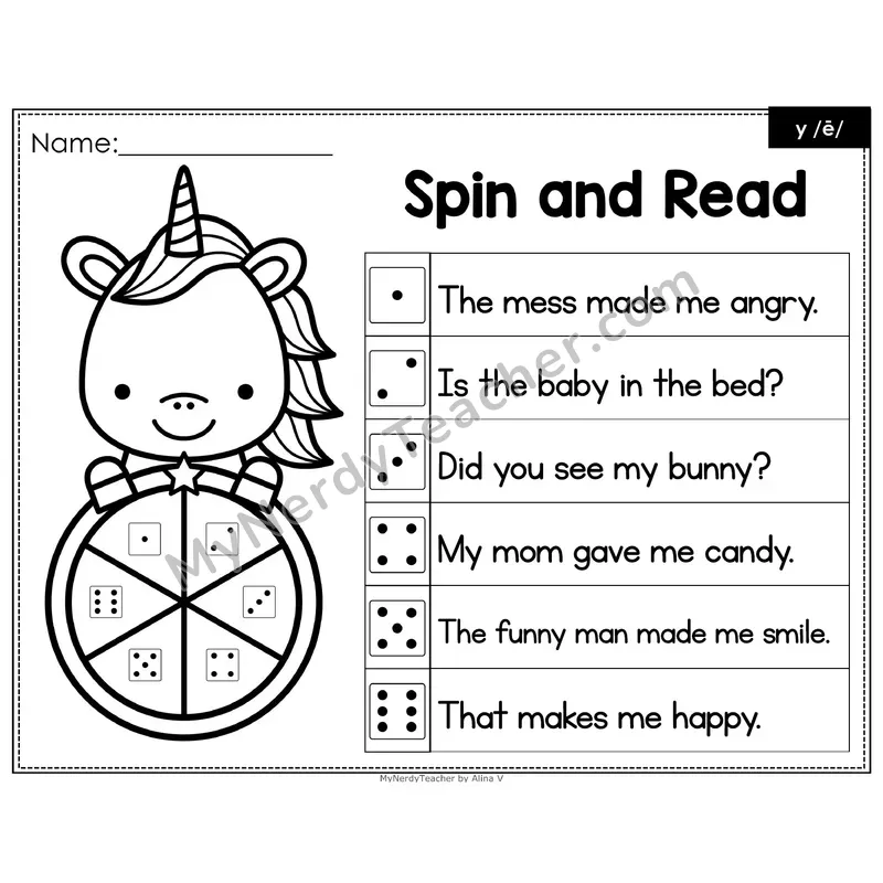 Spin and Read Phonics Sentences — y as Long e (Editable PowerPoint)