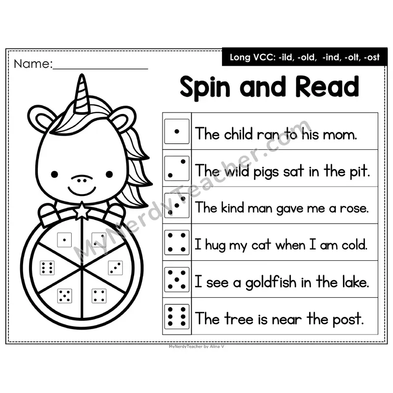 Spin and Read Phonics Sentences — Long VCC -ild -old -ind -olt -ost (Editable PowerPoint)
