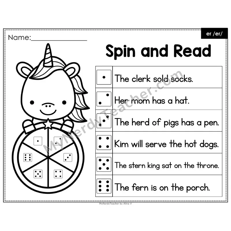 Spin and Read Phonics Sentences — er R-Controlled (Editable PowerPoint)