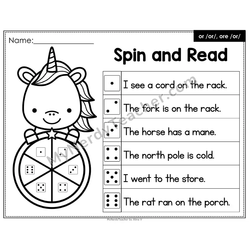 Spin and Read Phonics Sentences — or ore R-Controlled (Editable PowerPoint)