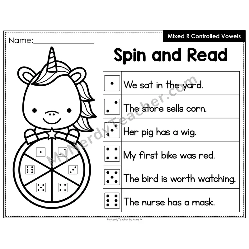 Spin and Read Phonics Sentences — Mixed R-Controlled Vowels (Editable PowerPoint)