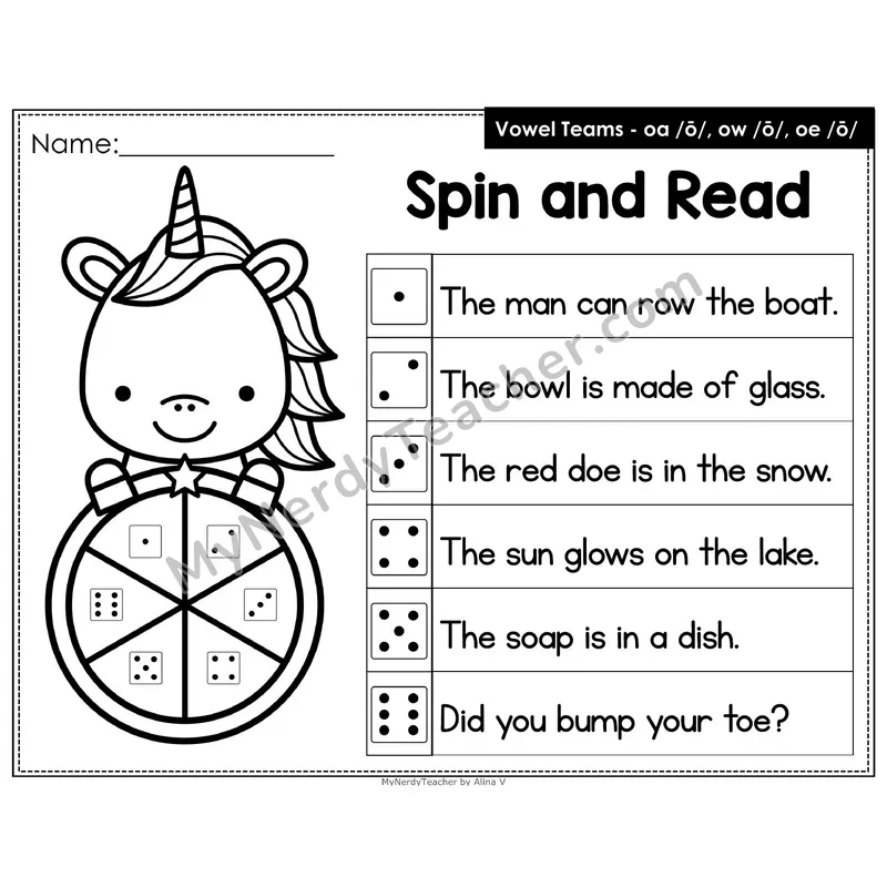 Spin and Read Phonics Sentences — oa ow oe Vowel Team (Editable PowerPoint)