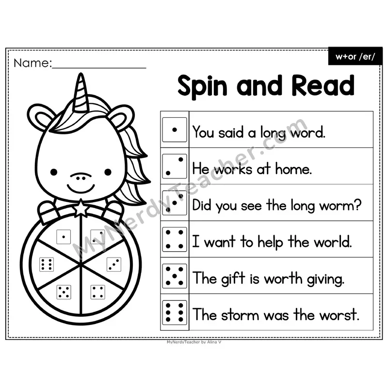 Spin and Read Phonics Sentences — w plus or (Editable PowerPoint)