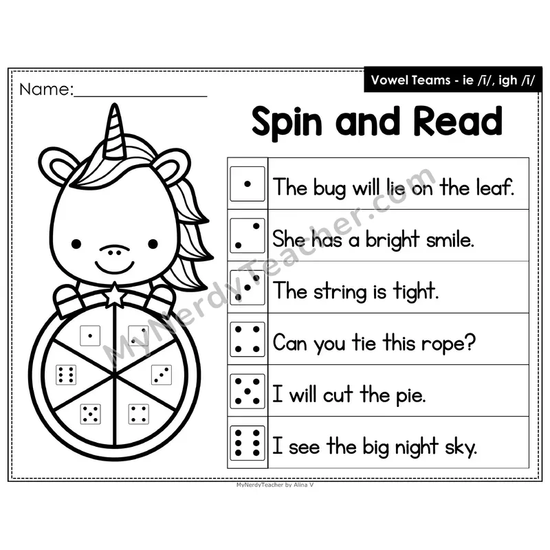 Spin and Read Phonics Sentences — ie igh Vowel Team (Editable PowerPoint)