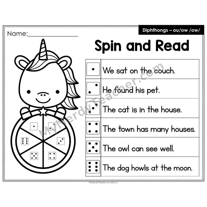 Spin and Read Phonics Sentences — ou ow Diphthong (Editable PowerPoint)