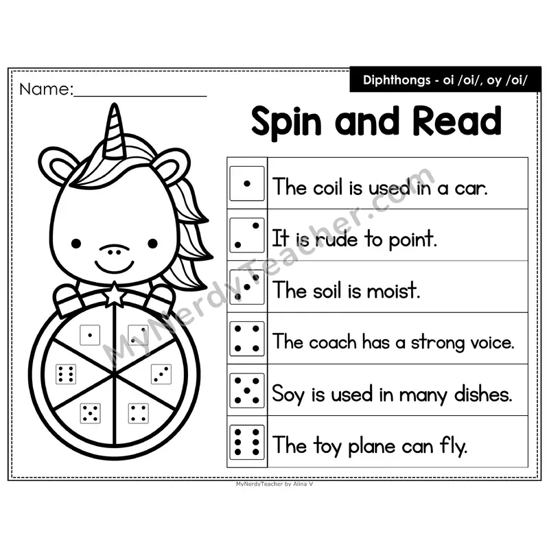 Spin and Read Phonics Sentences — oi oy Diphthong (Editable PowerPoint)