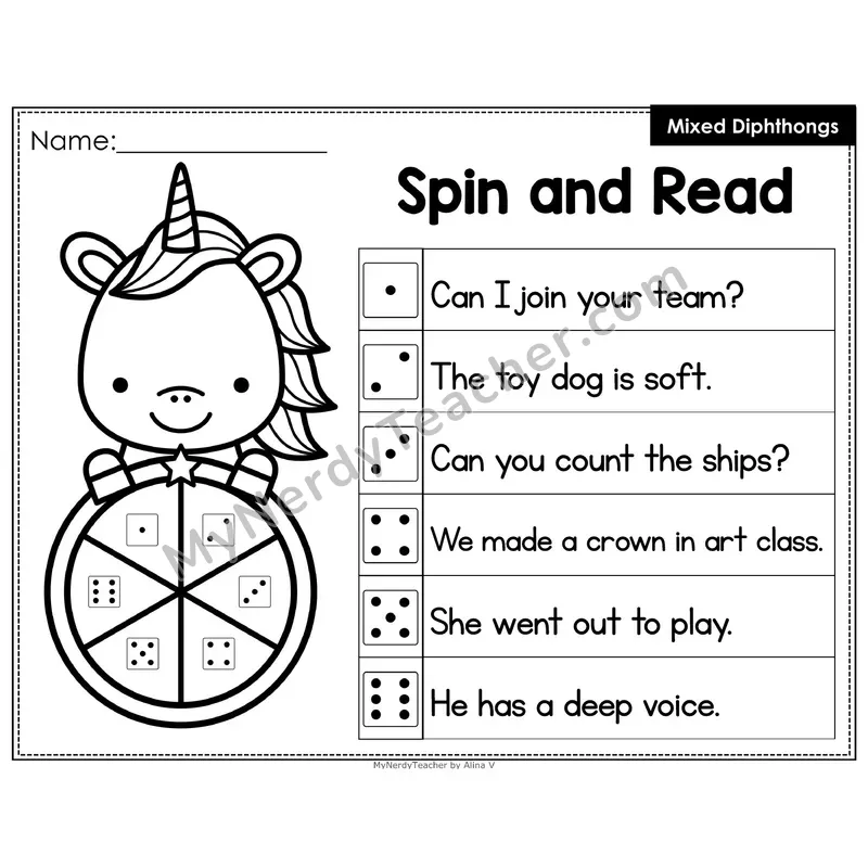 Spin and Read Phonics Sentences — Mixed Diphthongs (Editable PowerPoint)