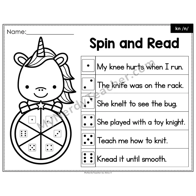 Spin and Read Phonics Sentences — Silent kn (Editable PowerPoint)