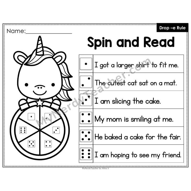 Spin and Read Phonics Sentences — Drop e Rule (Editable PowerPoint)