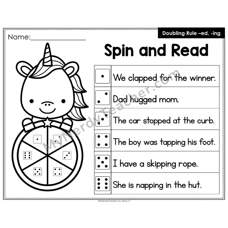 Spin and Read Phonics Sentences — Doubling Rule with -ed and -ing (Editable PowerPoint)