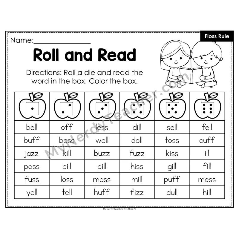 Roll and Read Phonics Words — Floss Rule ff ll ss zz (Editable PowerPoint)