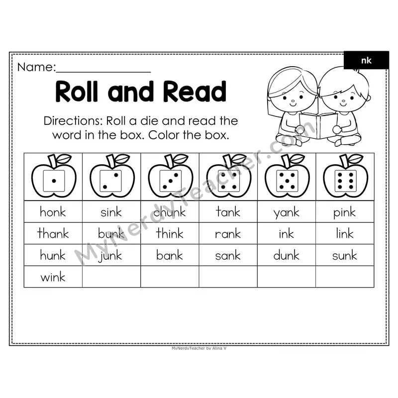 Roll and Read Phonics Words — nk Digraph (Editable PowerPoint)