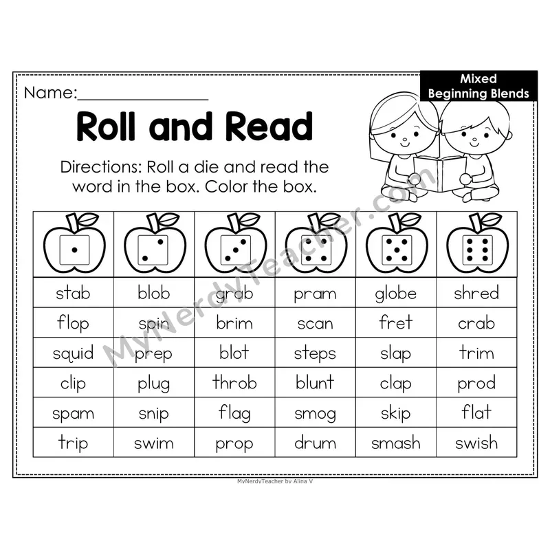 Roll and Read Phonics Words — Mixed Beginning Blends (Editable PowerPoint)