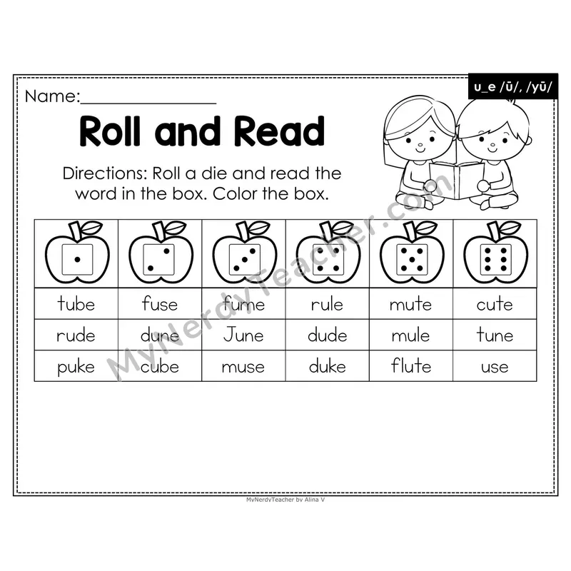 Roll and Read Phonics Words — u_e Silent e Long u (Editable PowerPoint)