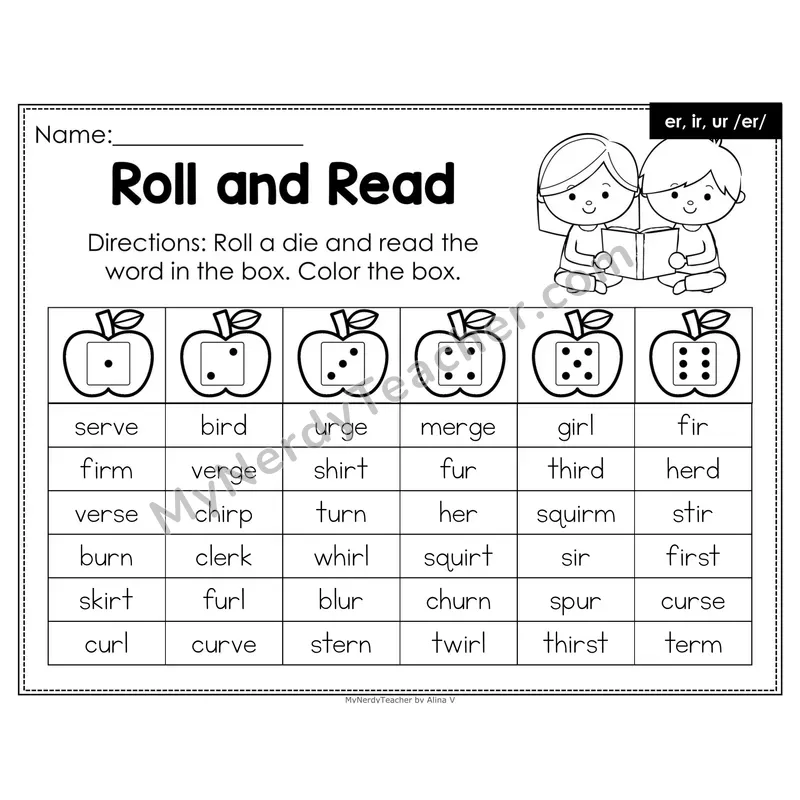 Roll and Read Phonics Words — er ir ur /er/ Review (Editable PowerPoint)