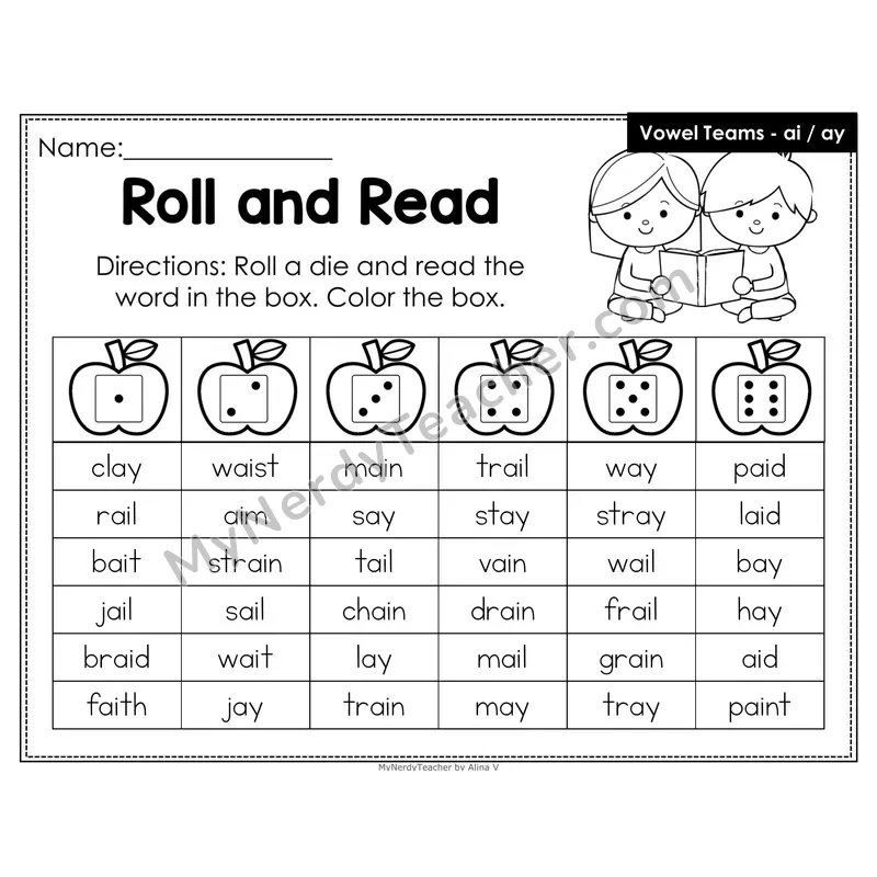 Roll and Read Phonics Words — ai ay Vowel Team (Editable PowerPoint)