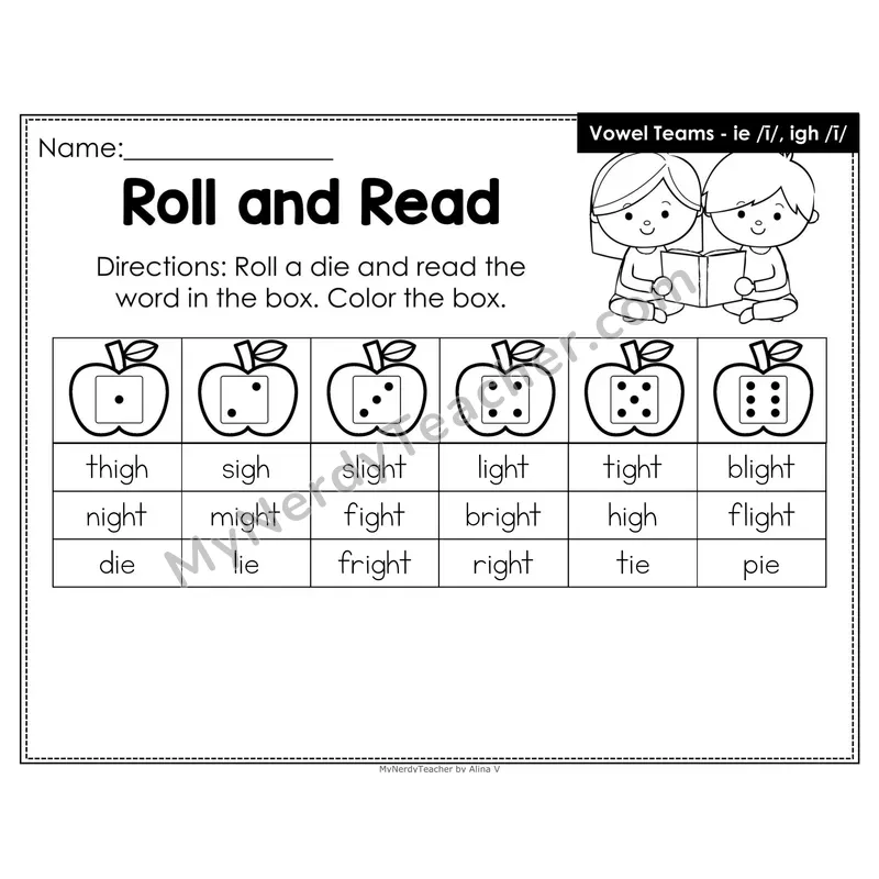 Roll and Read Phonics Words — ie igh Vowel Team (Editable PowerPoint)