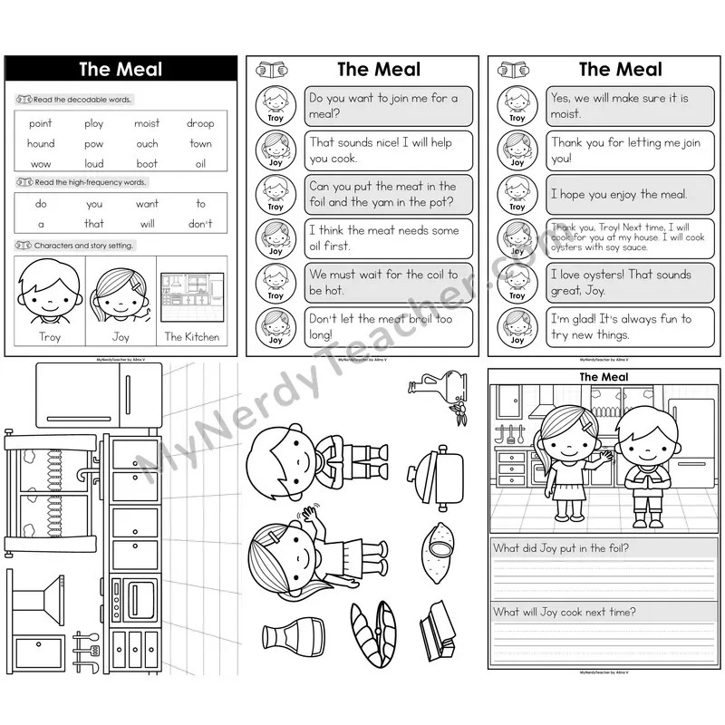 Diphthongs Decodable Reader — The Meal B&W