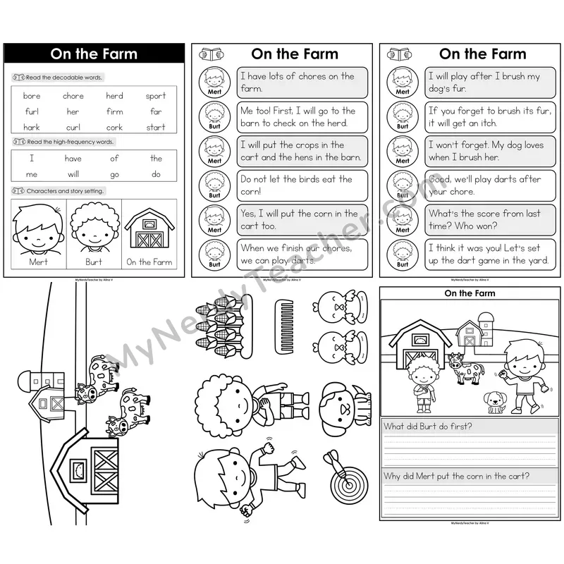 R-Controlled Vowels Decodable Reader — On the Farm B&W