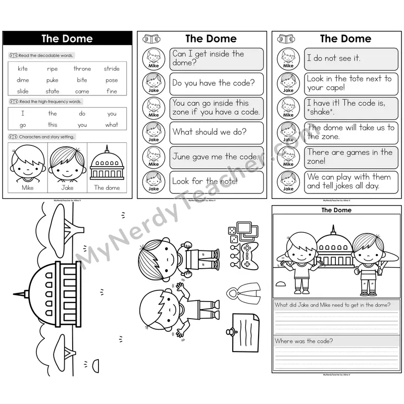 CVCe Review Decodable Reader — The Dome B&W