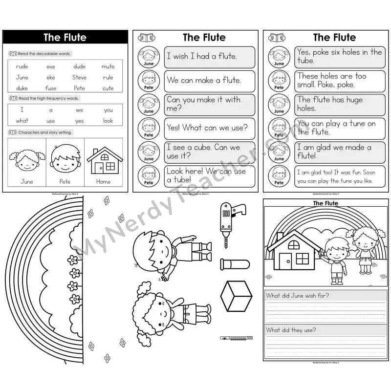CVCe Long U & E (u_e, e_e) Decodable Reader — The Flute B&W