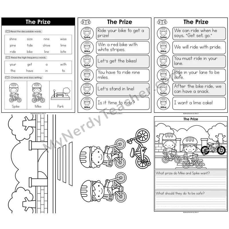 CVCe Long I (i_e) Decodable Reader — The Prize B&W