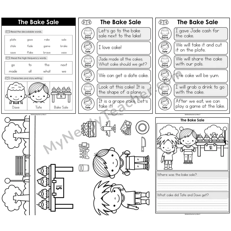 CVCe Long A (a_e) Decodable Reader — The Bake Sale B&W